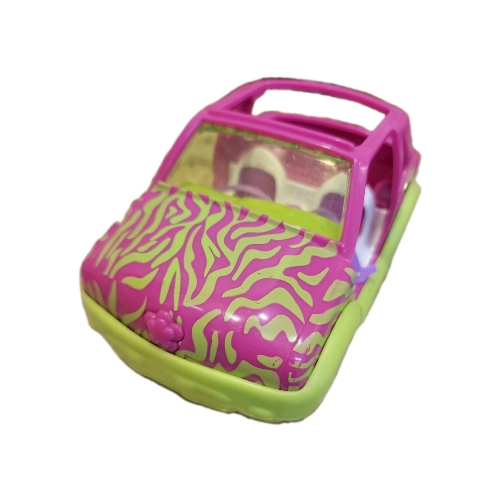 Vintage Polly Pocket Pink and Green Zebra Jeep/Car Mattel 2001
